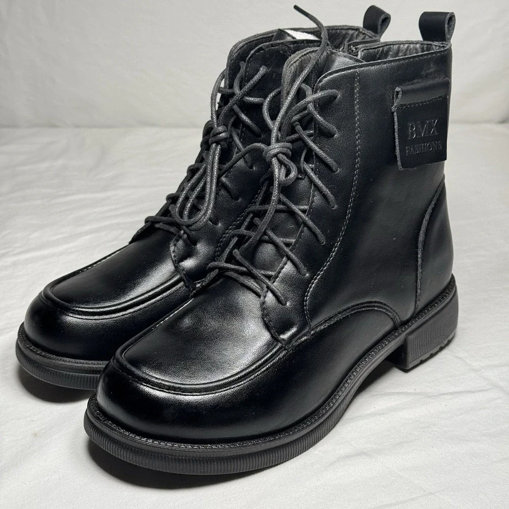 Women's Black Combat Boots Size 8 Lace Up Ankle‎ Chunky Boots NEW